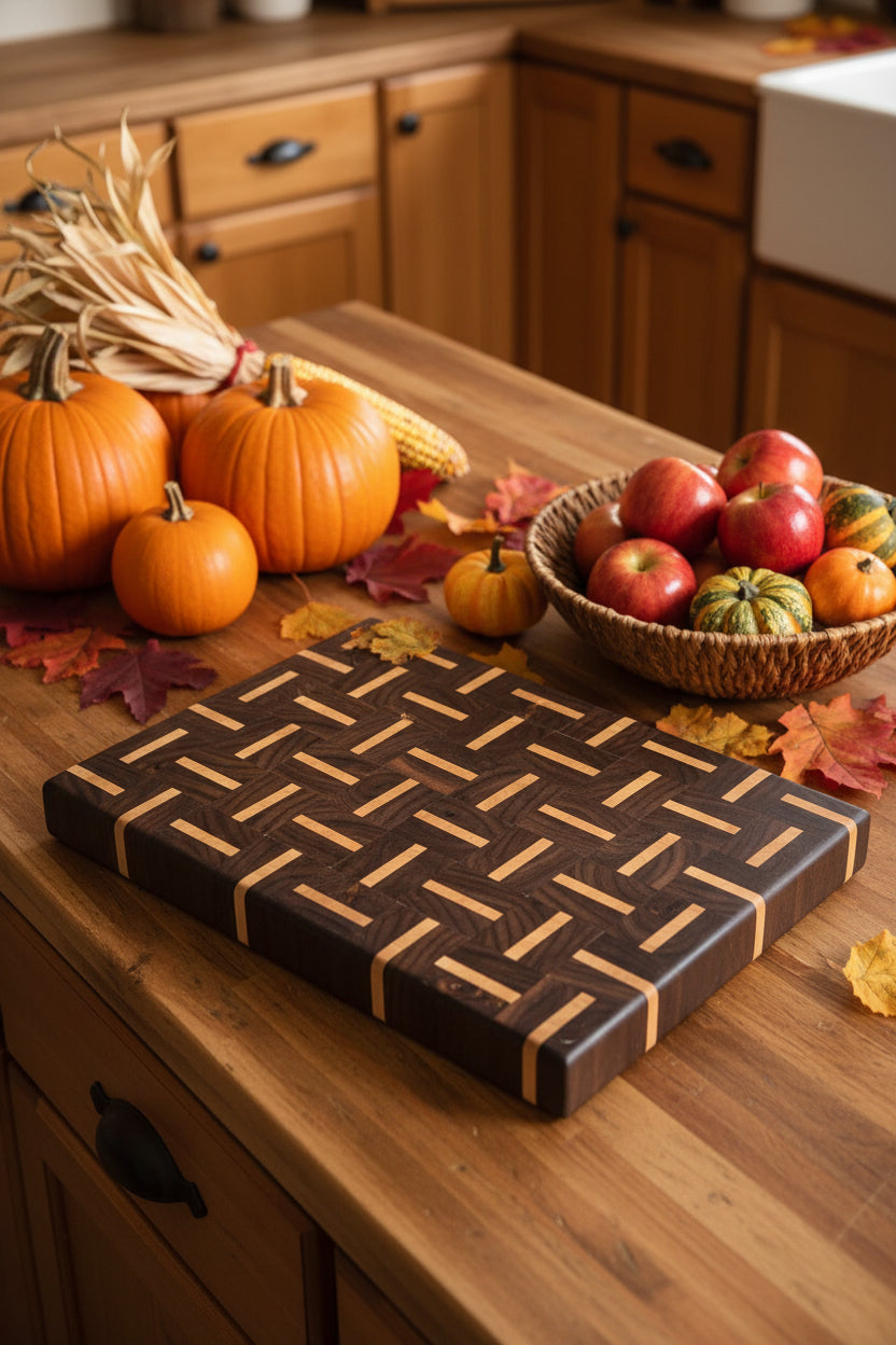 Handcrafted Walnut & Maple End Grain Cutting Board – Premium Butcher Block for Kitchen Prep