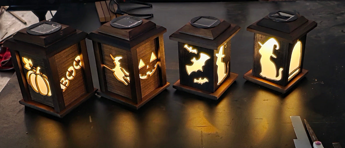 Handcrafted Halloween Solar Cedar Lantern with LED Glow