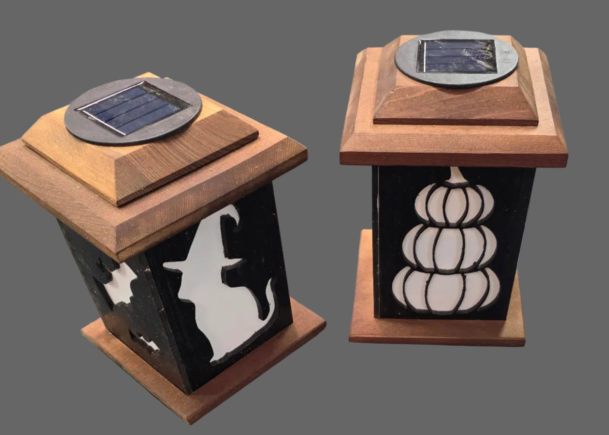 Handcrafted Halloween Solar Cedar Lantern with LED Glow