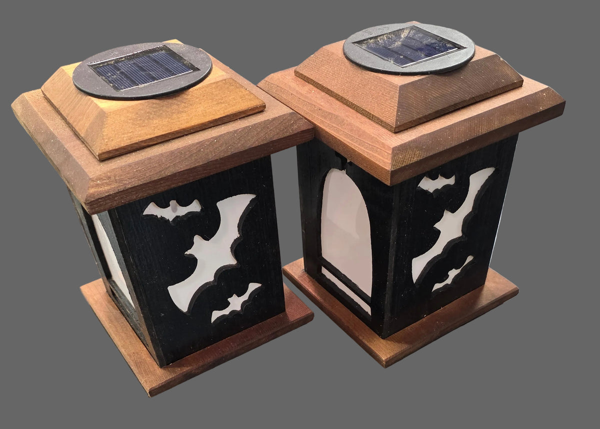 Handcrafted Halloween Solar Cedar Lantern with LED Glow
