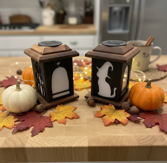Handcrafted Halloween Solar Cedar Lantern with LED Glow