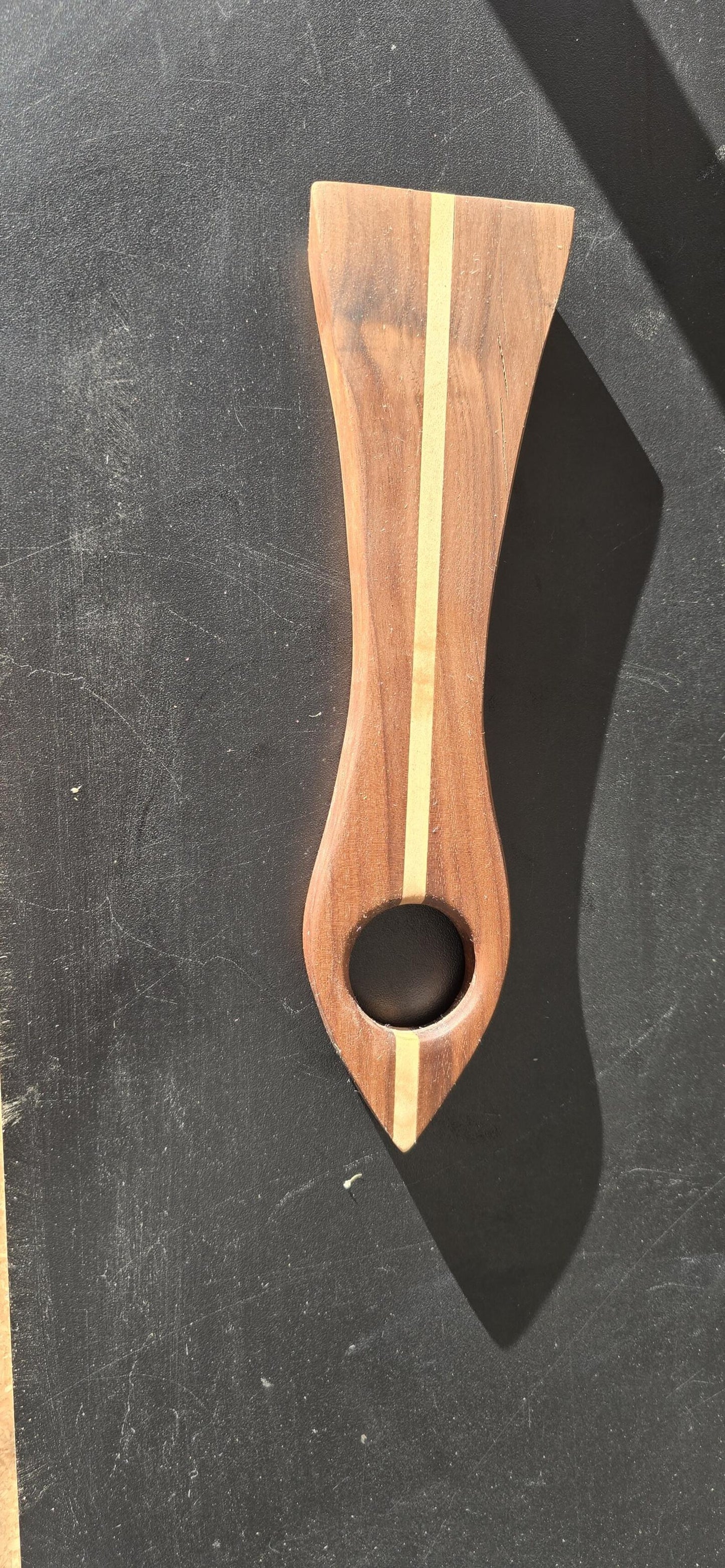 Custom Handmade Balancing Wine Bottle Holder – Walnut with maple Inlay